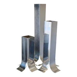 Vintage Mid-Century Modern Italian "Stele" Silver Vases/Candlestick Holders by Lino Sabattini For Sale