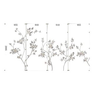 Hand‑Painted Chinoiserie Mural Panels, Soft Grey‑Tone Blossom Branches, Set of 4 For Sale