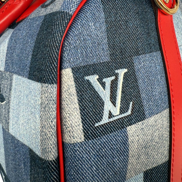Louis Vuitton Limited Edition Denim Patchwork Bandoulière Speedy Damier 30, 2019. For Sale - Image 6 of 12
