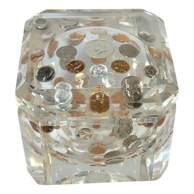 Mid-Century Lucite Ice Bucket with Embedded U.S. Coins, circa 1975 For Sale
