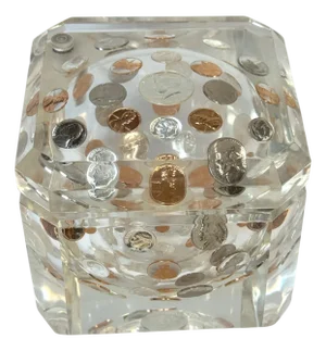 Mid-Century Lucite Ice Bucket with Embedded U.S. Coins, circa 1975