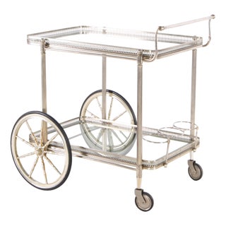 Silver-Plated Metal Serving Cart, 1970s For Sale