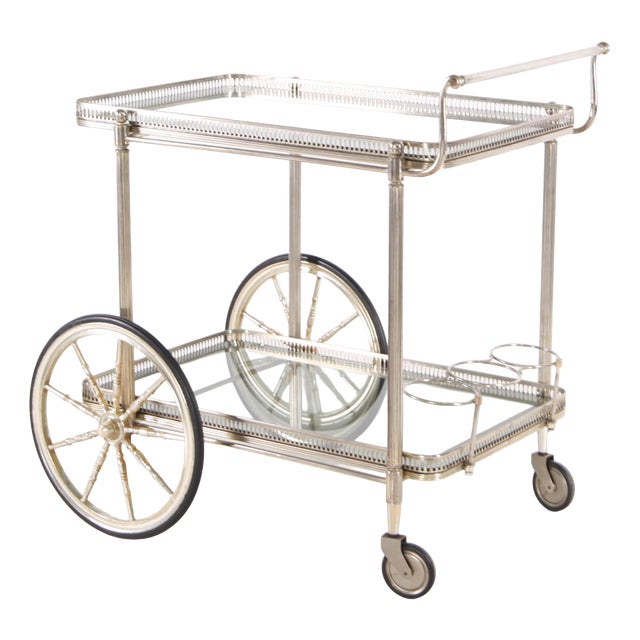 Silver-Plated Metal Serving Cart, 1970s For Sale