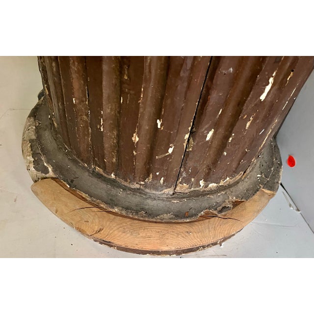 1840 Antique Ornate French Wooden Pedestal Column With Gold Highlights For Sale - Image 11 of 12