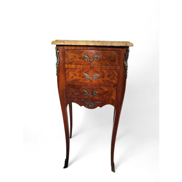 19th Century French Bedside Tables in Fruitwood with Siena Marble Tops, 1880s For Sale - Image 6 of 8