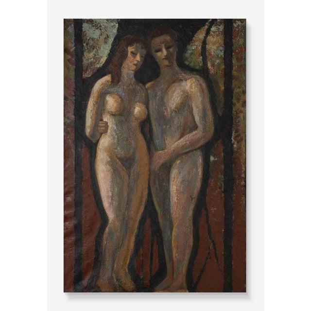 After Edgar Stoebel, The Couple, Oil Painting, Mid-20th Century For Sale - Image 4 of 4