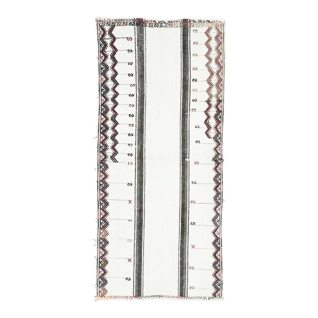 Vintage Turkish Hand-Knotted Wool Cotton White Kilim Runner Rug For Sale