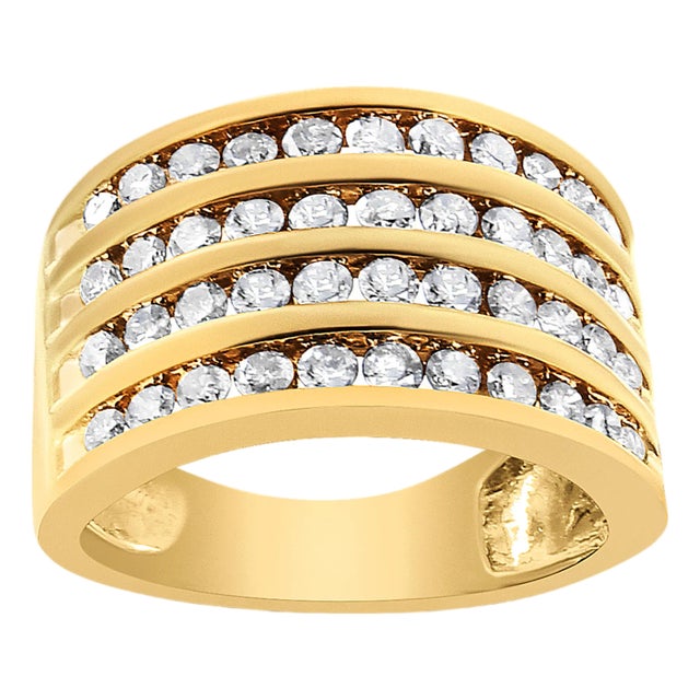 10K Yellow Gold Plated .925 Sterling Silver 1 1/2 Cttw Diamond 4 Row Channel Band Ring (Champagne Color, I2-I3 Clarity) Ring Size 6 For Sale