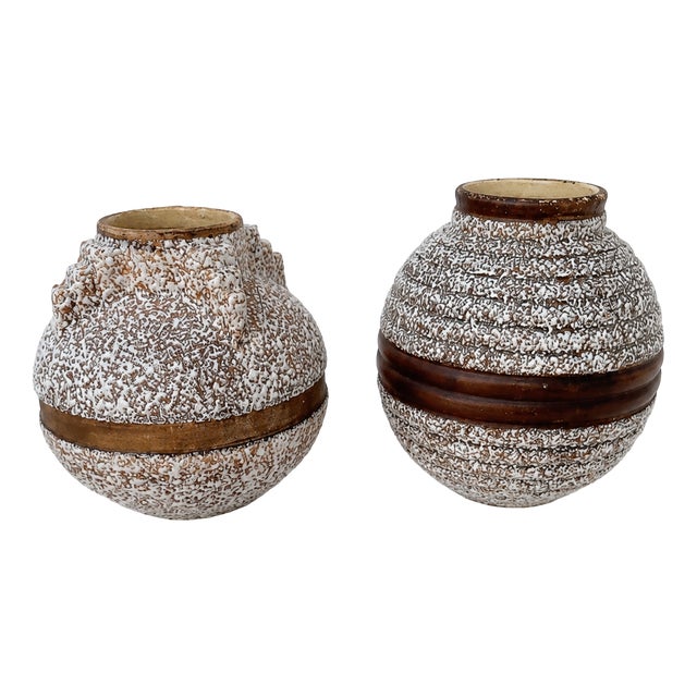 Art Deco French Companion Ceramic Vases from Odyv Berlot-Mussier, 1930s, Set of 2 For Sale