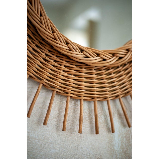 Rattan And Woven Rattan Mirror – 1960s Product details Circular mirror made of rattan and woven cane. Dimensions: 60 D x 3...