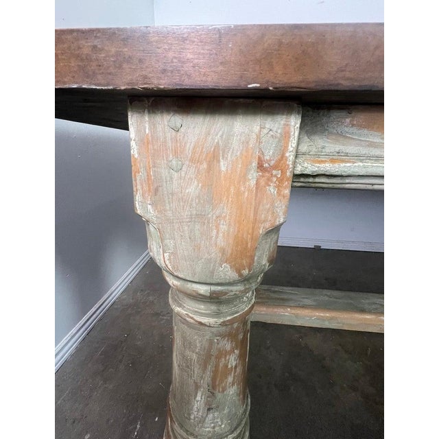 Rustic Painted Dining Table W/ Herringbone Pattern Top For Sale - Image 10 of 16