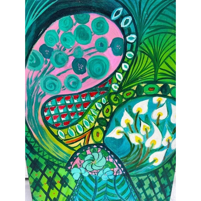 Mid-Century Modern Green Paisley Meditation Painting by Carol Bertrand For Sale - Image 3 of 13