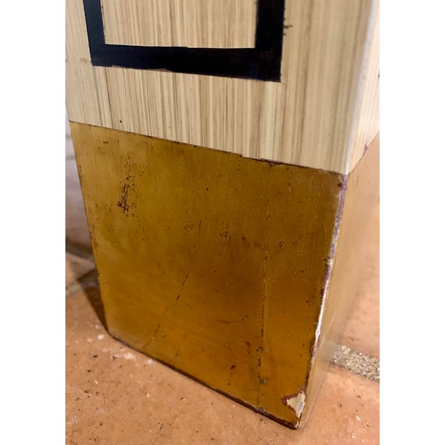 Wood Vintage Mid-Century Modern Rectangular Wood Parsons Style Custom Console/Desk With Geometric Painted Design in Black, Circa 1980s For Sale - Image 7 of 12