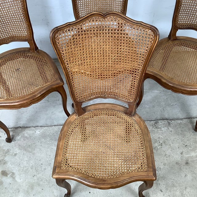 Set of Four Vintage French Provincial Cane Back Dining Chairs — Louis XV Style For Sale In Philadelphia - Image 6 of 12
