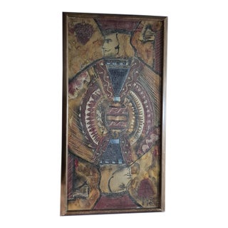 Mid-Century Modern Van Lowe Style Brutalist "King of Spades" Oil Painting on Canvas For Sale