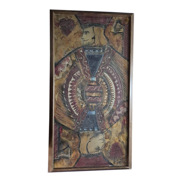 Mid-Century Modern Van Lowe Style Brutalist "King of Spades" Oil Painting on Canvas For Sale