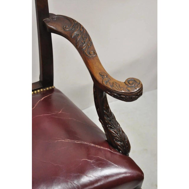 Antique Chippendale Georgian Carved Mahogany Ball and Claw Leather Arm Chair For Sale In Philadelphia - Image 6 of 12