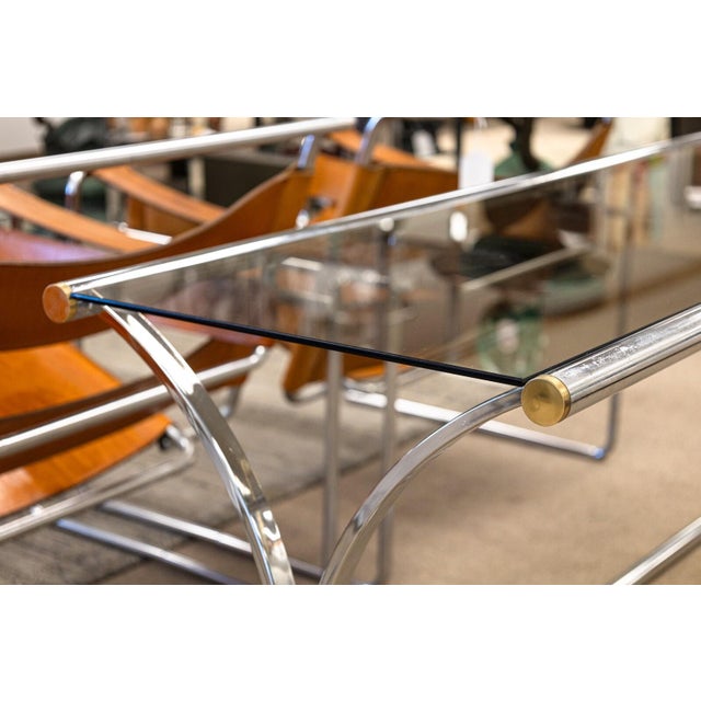 Maison Jansen Style Chrome Smoked Glass Console Sofa Table For Sale - Image 4 of 8