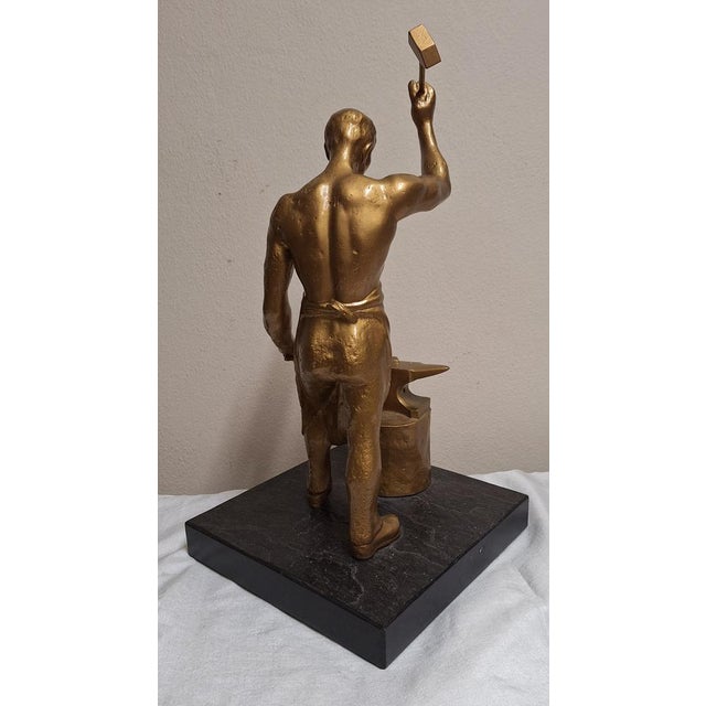 1920s Blacksmith Sculpture Metal on Black Slate Plate, 1920s For Sale - Image 5 of 7