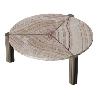 Modern Leaf Center Table in Brioches Onice and Goldish Metal by Javier Gomez For Sale