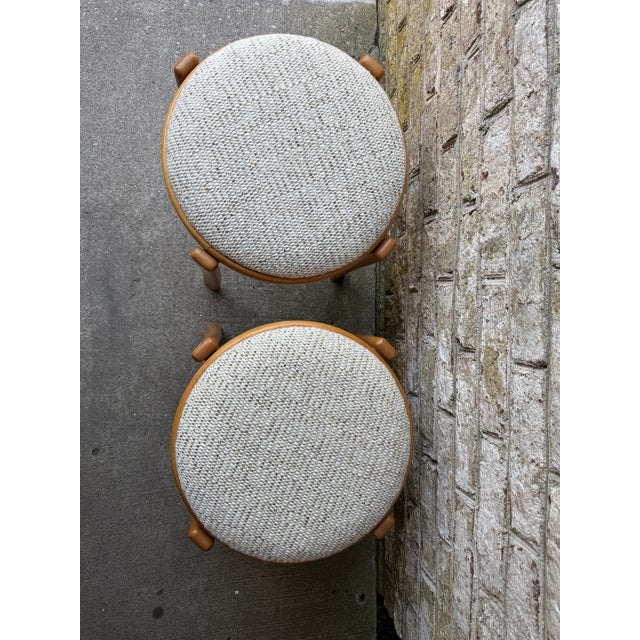 Brown Pair of Mid 20th Century Danish Blonde Wood Stools With Upholstered Tops For Sale - Image 8 of 14