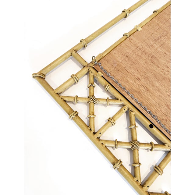 Hollywood Regency Metal Faux Bamboo Demilune Console Table and Mirror - Set of 2 For Sale - Image 12 of 12