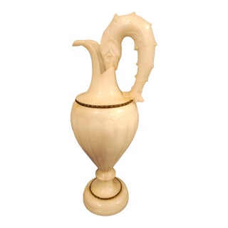 French 19th Century Carved Alabaster Ewer Form Lamp With Serpent Handle For Sale