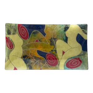 Late 20th Century Abstract Verre Églomisé Reverse Painted Nudes Glass Tray, Signed