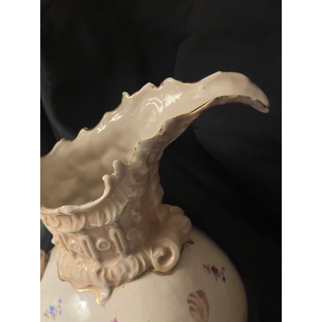 Antique Victorian Ewer Pitcher Hand Painted Florals Gold Trim 11" Ruffled #409 For Sale - Image 10 of 11