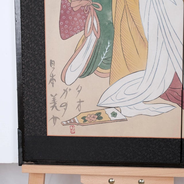 Mid 20th Century Antique Very Good Condition ++ 1970s Japanese Byobu featuring 6 Geishas 4-Panel Folding Tabletop or Wall...