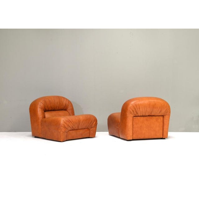 Vintage Lounge Chairs in Cognac Leather by Rossi di Albizzate, Italy, 1970s, Set of 2 For Sale - Image 6 of 18
