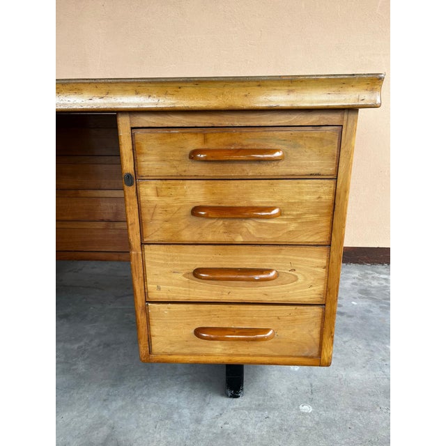 1950s Mid-Century Desk with Green Top and Eight Drawers by Anonima Castelli for Castelli, 1950s For Sale - Image 5 of 9