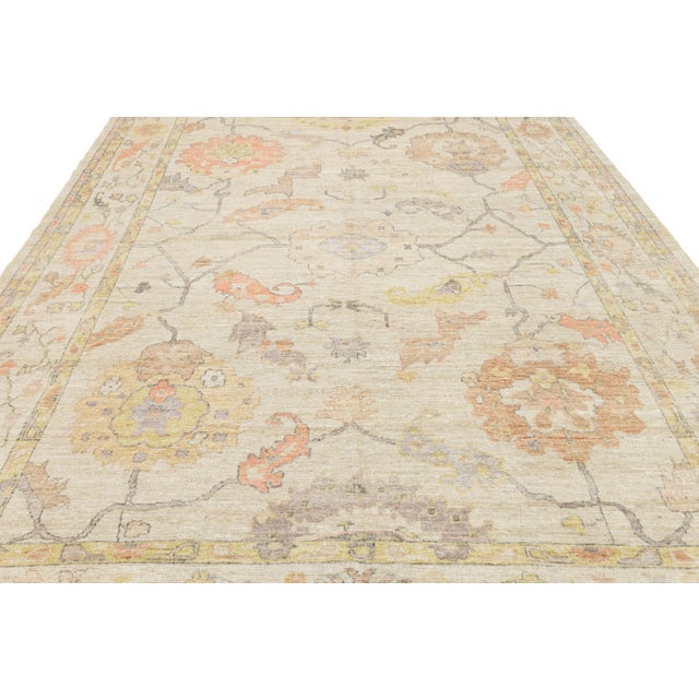 Textile Modern Oushak Style Hand-Knotted Wool Rug - Pastel Floral Transitional Area Rug For Sale - Image 7 of 11