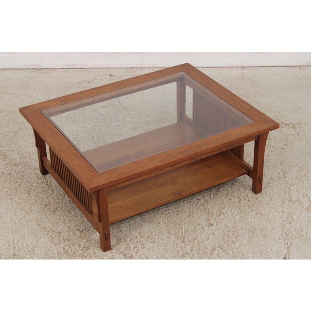 Age: C.1997 Details: Finish no.713 Solid Cherry High Quality Construction Spindle Sides Glass Top Condition: Excellent...