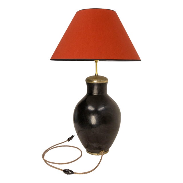 Terracotta Tadelakt Finishing Black Table Lamp, 1970 For Sale