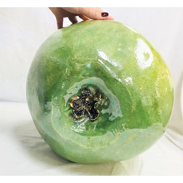 Green Original Lundin Kudo Signed Ceramic Pear Sculpture With Iridescent Glaze For Sale - Image 8 of 12