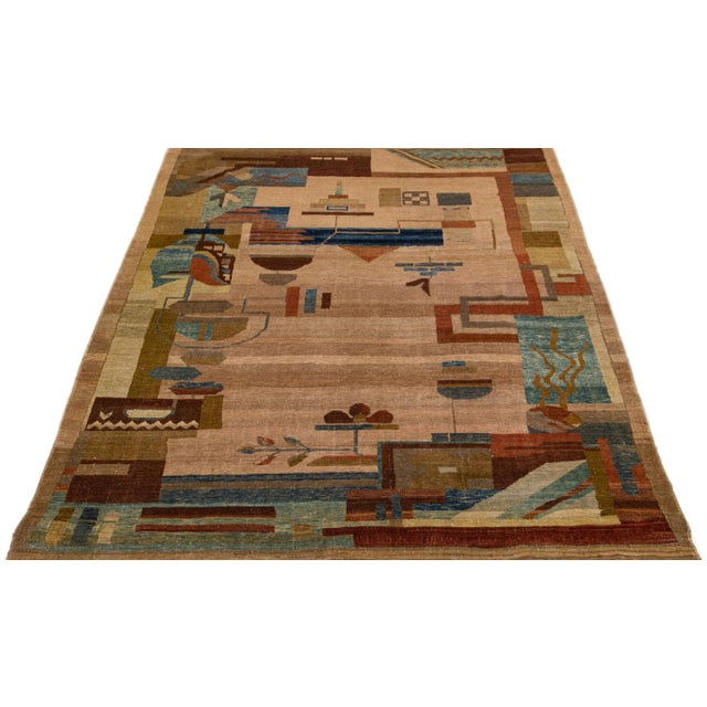 Arts & Crafts 1960s Handmade Vintage Arts & Crafts Brown Wool Rug With Allover Motif For Sale - Image 3 of 7