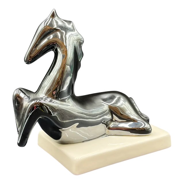 Fran Mar after Franz Marc, Resting Horse, 1970s, Ceramic Sculpture with Platinum Glaze For Sale