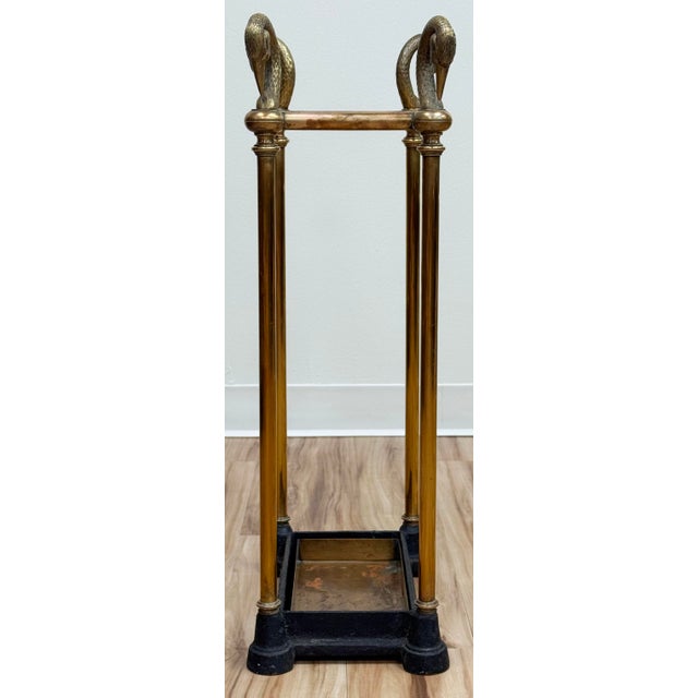 Figurative Vintage Chapman Swan Head Brass and Iron Umbrella Stand For Sale - Image 3 of 10