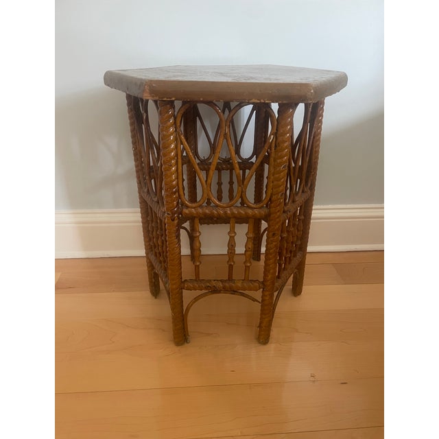 Chocolate Barley Twist Wood and Wicker Table For Sale - Image 8 of 11