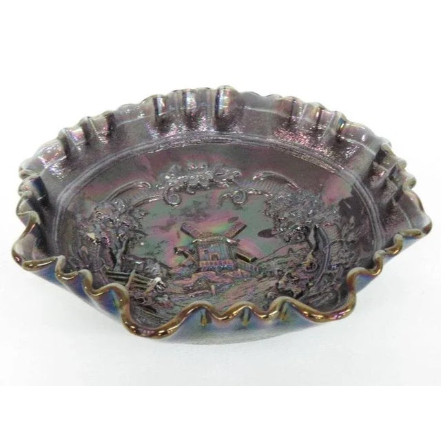 Imperial Carnival Glass Windmill Purple Smoke Ruffled Edge Bowl Candy Dish For Sale - Image 10 of 11
