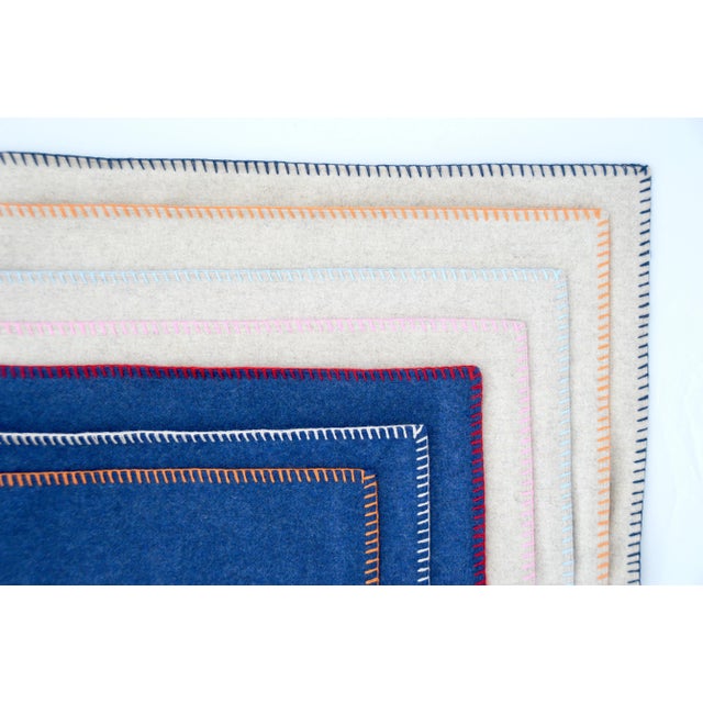 Contemporary FirmaMenta Italian Eco-Friendly Blue and White Whipstitch Wool Lumbar Pillow For Sale - Image 3 of 5