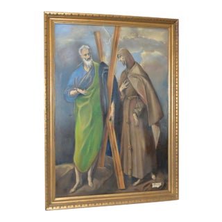 St. Francis & St. Peter Vintage Oil Painting After El Greco C.1940 For Sale