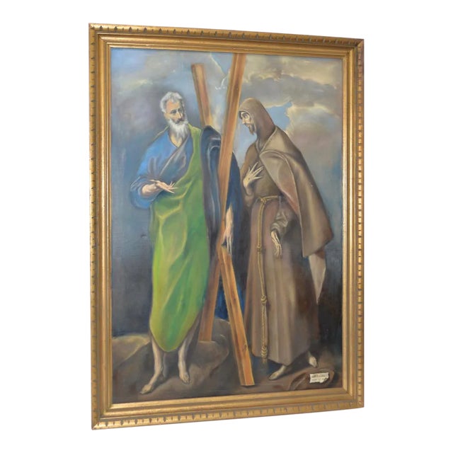 St. Francis & St. Peter Vintage Oil Painting After El Greco C.1940 For Sale