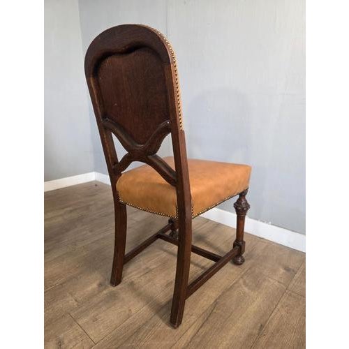 Antique Oak and Leather Dining Chairs, Set of 8 For Sale - Image 3 of 10
