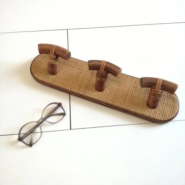 Wall-Mounted Coat Rack with Three Hooks in Cane and Rattan For Sale - Image 6 of 8