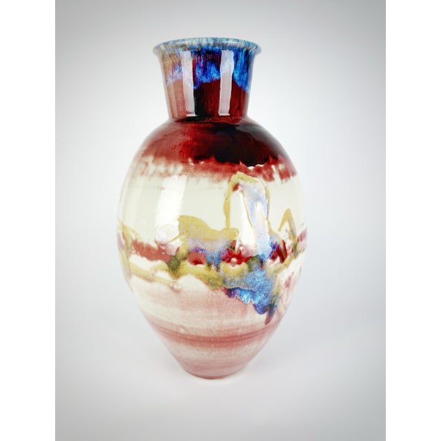 Ceramic 1997 Signed Oliver Boyd Monumental Studio Art Pottery Vase – 17.5” Hand Thrown Ceramic Vessel With Abstract Crystalline Glaze For Sale - Image 7 of 11