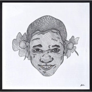 Jaymes Earl "Opulence III" Contemporary Black and White Pin and Thread Mixed Media Portrait, 2023 For Sale