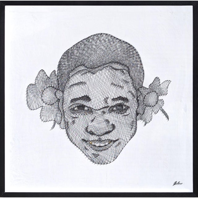 Jaymes Earl "Opulence III" Contemporary Black and White Pin and Thread Mixed Media Portrait, 2023 For Sale