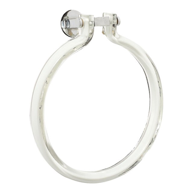 Mid-Century Hand-Blown White Glass Towel Holder W/ Chrome Fittings by Venini For Sale